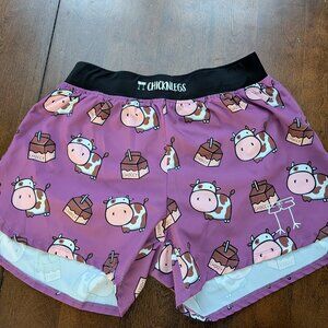 Chicken Legs Running Shorts Purple Cow Print Men Size Medium